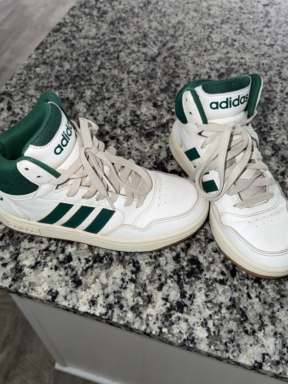 adidas Kids White and Green High-Top Sneakers